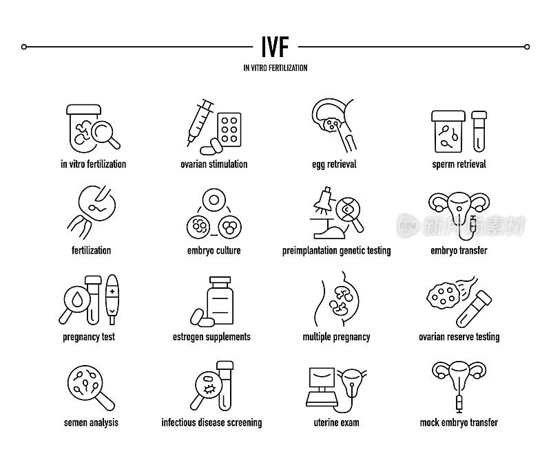 IVF，体外受精载体图标集