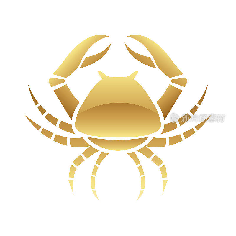 金色光泽的螃蟹图标在白色的背景