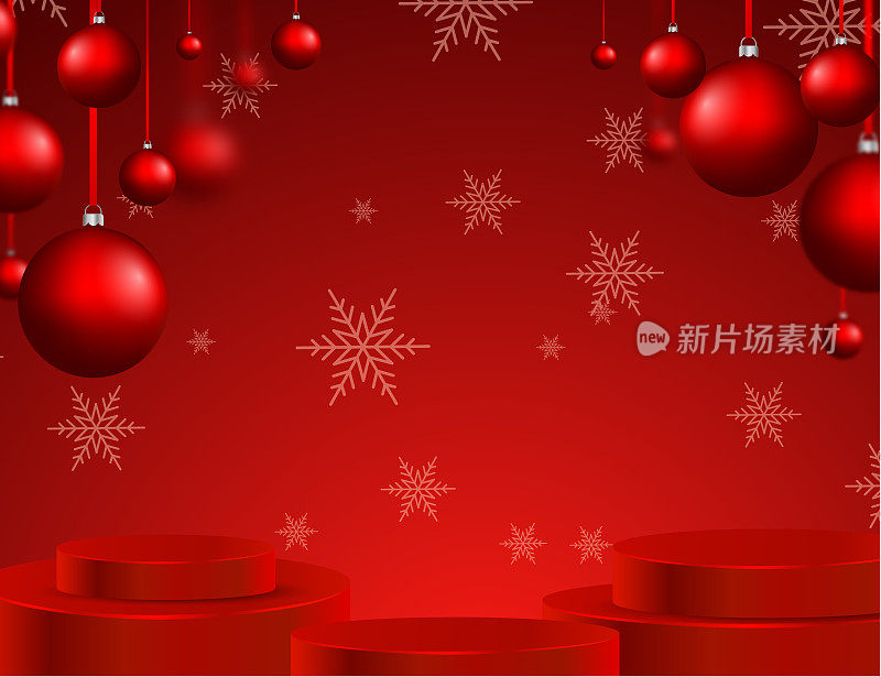 圣诞背景以写实人物为主，红色讲台上洒满雪花