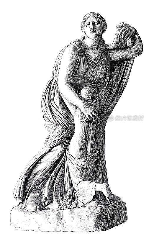 雕像，母亲抱着她的孩子，白色背景