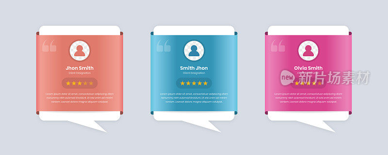 现代专业客户反馈卡与评级星和头像在梯度背景
