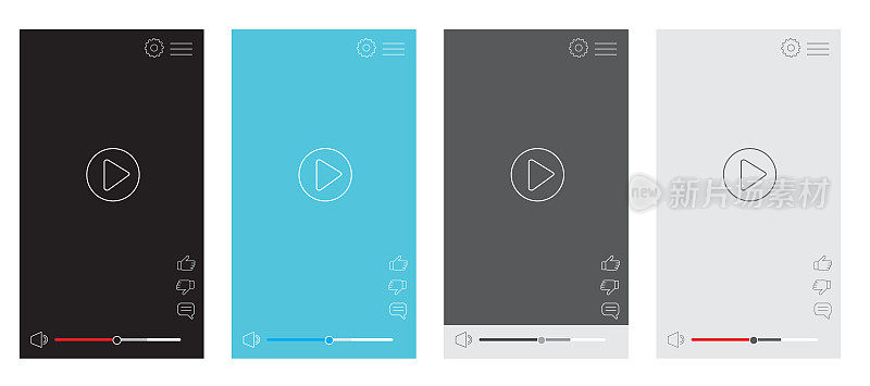 集流媒体播放器视频屏幕窗口垂直智能手机设备模板与界面图标
