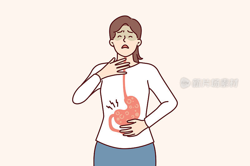 患有垃圾食品引起的胃食管反流或胃炎症状的患病妇女