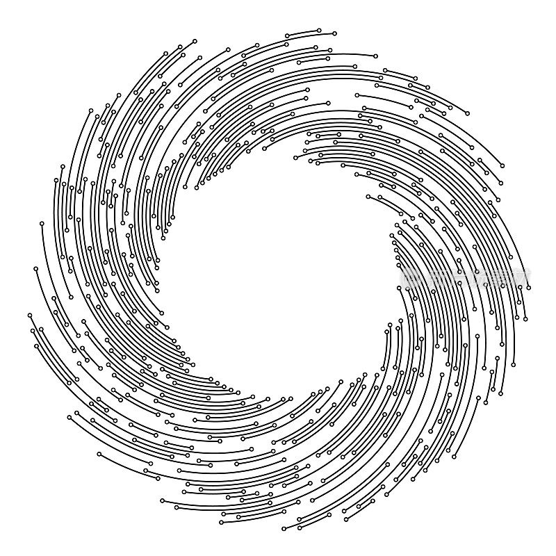 圆形复制空间框架由径向线路板电线图案在一个漩涡