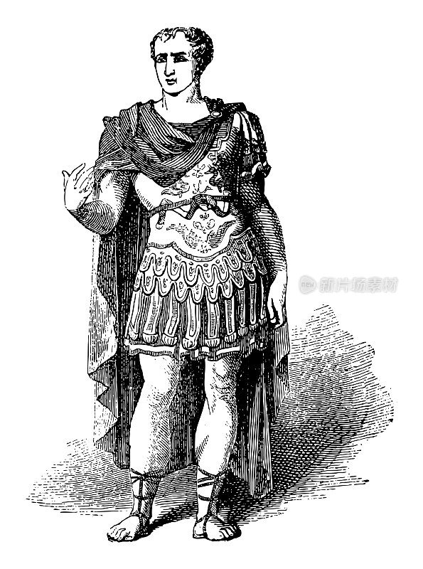 朱利叶斯凯撒(罗马将军和政治家)-古董雕刻插图