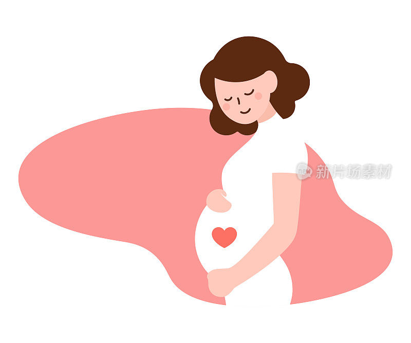 孕妇用短发抚摸她的肚子