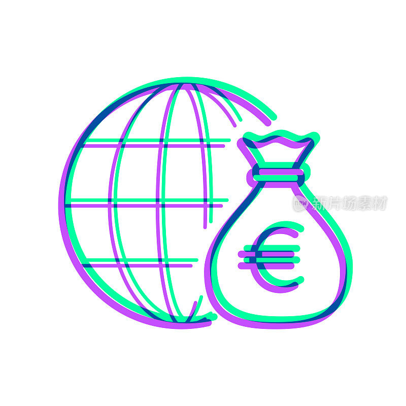欧元遍布全球。图标与两种颜色叠加在白色背景上