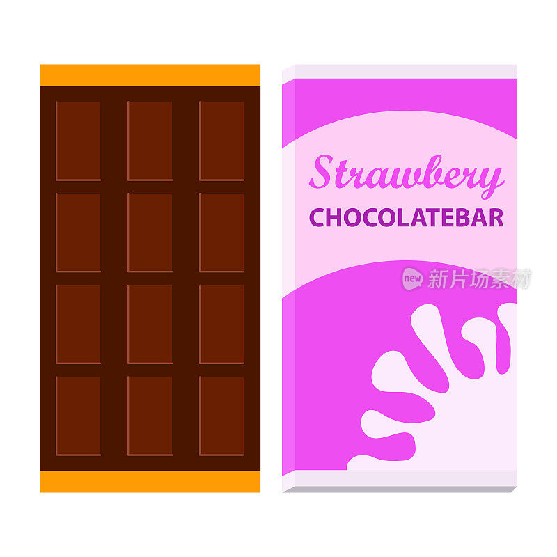 巧克力棒包装包装空白包装集隔离矢量插图