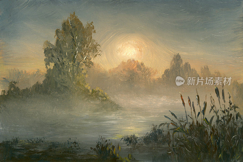 日落在河上,油画