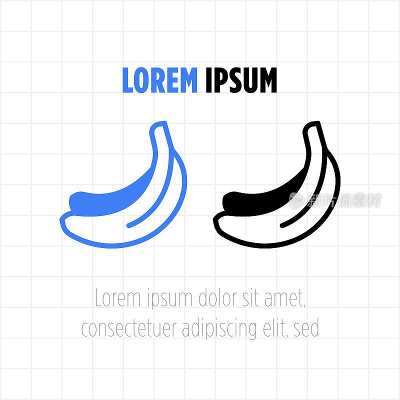 香蕉图标在蓝色和黑色的颜色