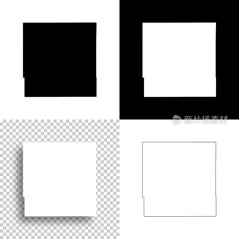 波瓦谢克县，爱荷华州。设计地图。空白，白色和黑色背景