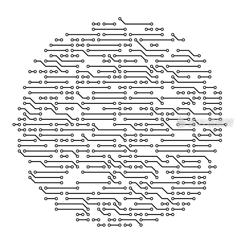 一个迷人的图案，以电子电路的圆形排列为特色，突出了相互连接的组件和路径的复杂设计。