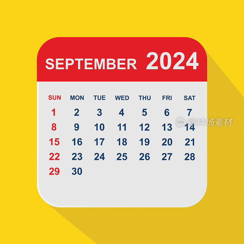 2024年9月。日历规划设计模板。一周从周日开始。业务矢量图