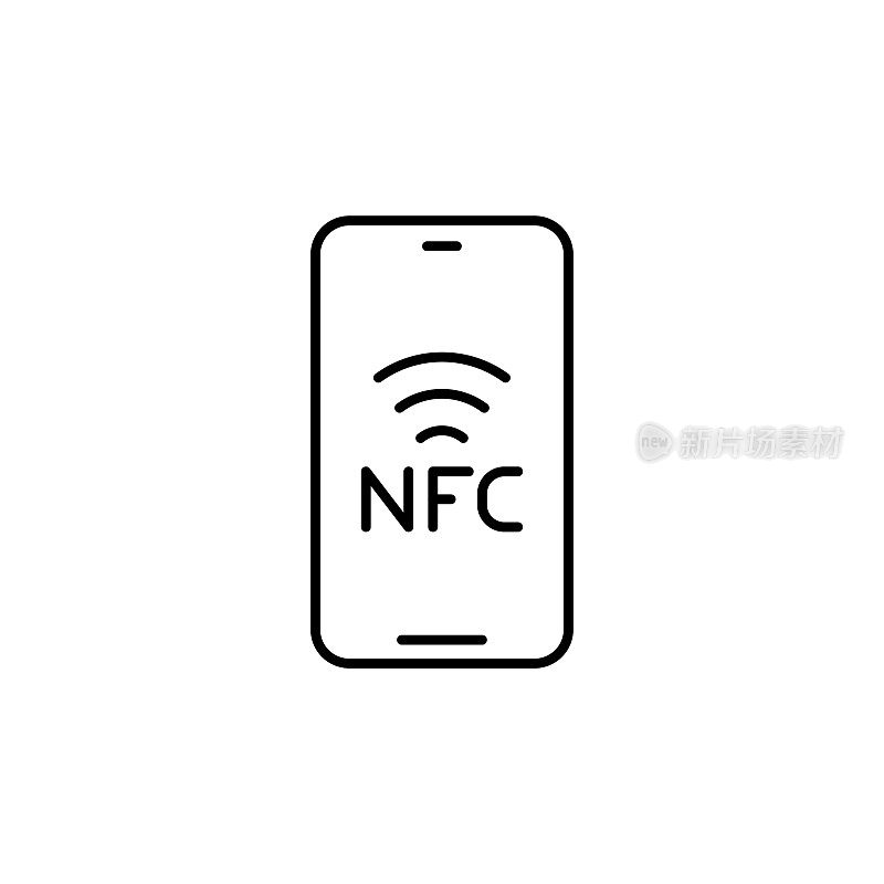 NFC近场通信线路图标与可编辑的笔画。Icon适用于网页设计、移动应用、UI、UX和GUI设计。