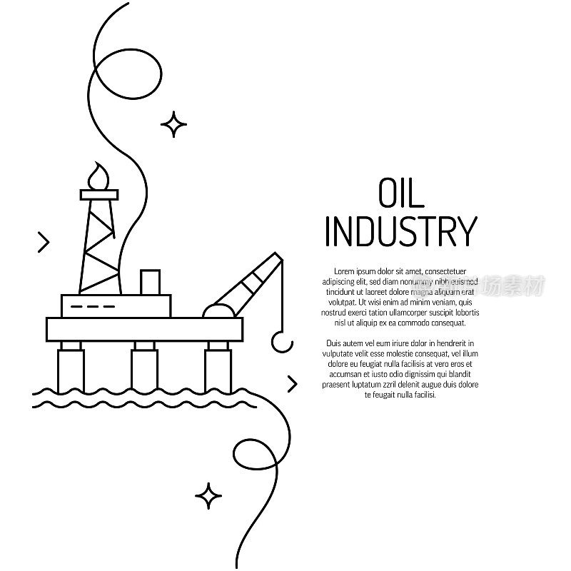 连续线条绘制石油工业图标。手绘符号矢量插图。