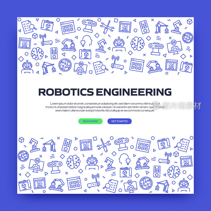 机器人工程相关线风格横幅设计的网页，标题，小册子，年度报告和书籍封面