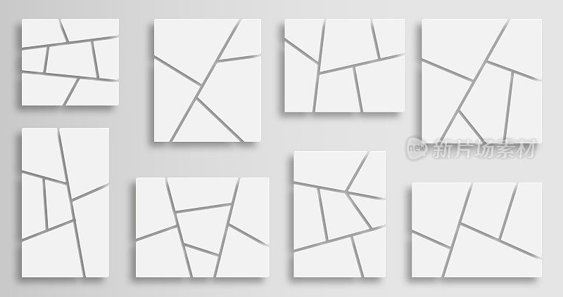 矢量立体拼图几何模板集剪贴簿模型框架照片拼贴横幅背景集合