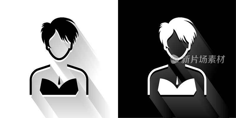 女人的脸肖像黑色和白色图标与长影子