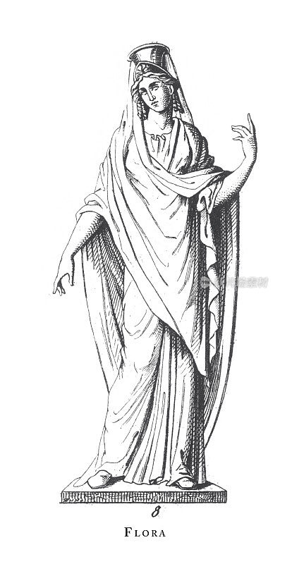 福尔图纳，希腊和罗马神和宗教用具雕刻古董插图，出版于1851年