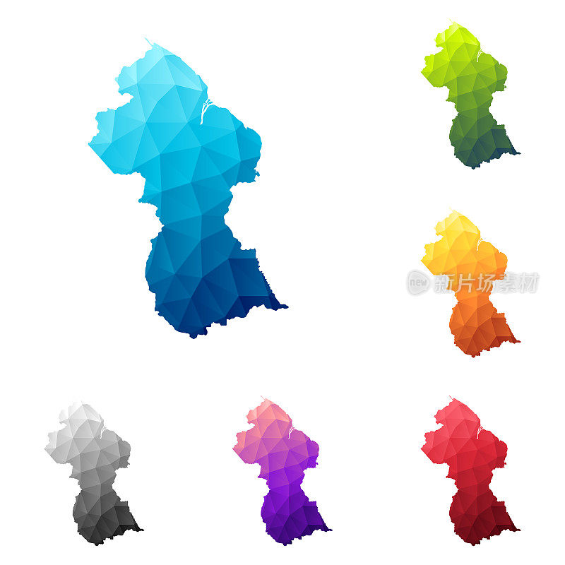 圭亚那地图在低多边形风格-彩色多边形几何设计