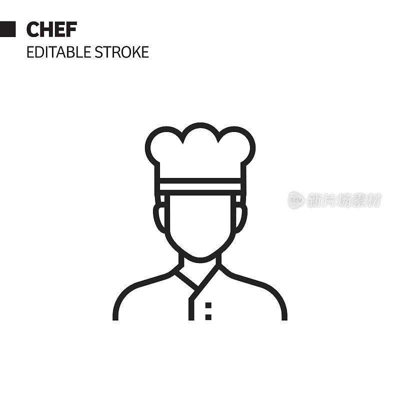 厨师线图标，轮廓矢量符号插图。完美像素，可编辑的描边。