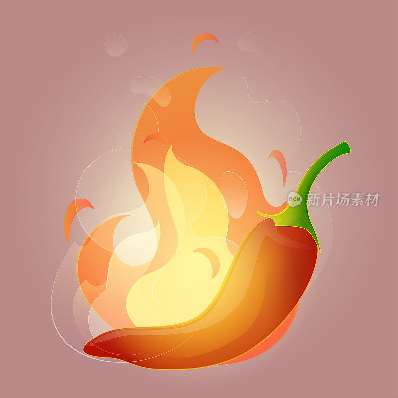 插图墨西哥辣椒与火球在深粉色的背景