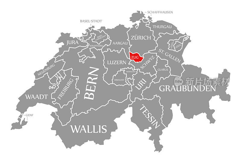 瑞士地图上的楚格是红色的