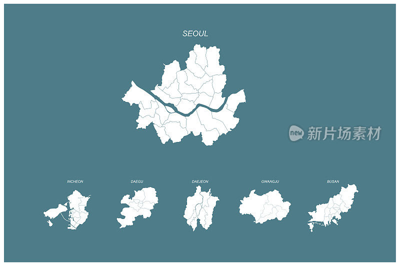 韩国矢量地图。朝鲜半岛地图。