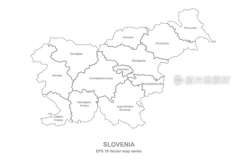斯洛文尼亚的地图。巴尔干半岛斯洛文尼亚矢量地图