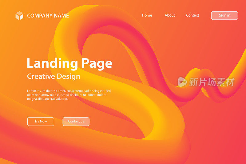 登陆页面模板-橘色渐变背景上的流体抽象设计