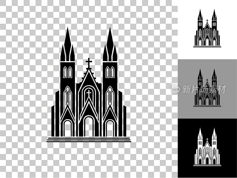 教堂建筑图标在棋盘透明的背景