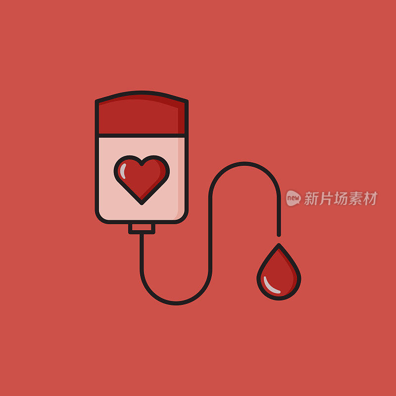 平面线条设计风格献血图标，轮廓符号矢量插图