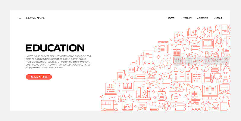 教育和学校相关的现代线条风格矢量插图