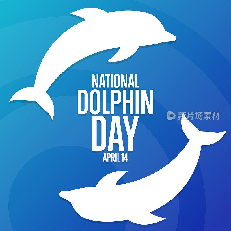 国家海豚的一天。4月14日。节日的概念。模板的背景，旗帜，卡片，海报与文字题词。向量EPS10插图。