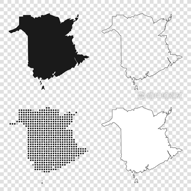 新布伦瑞克地图设计-黑色，轮廓，马赛克和白色