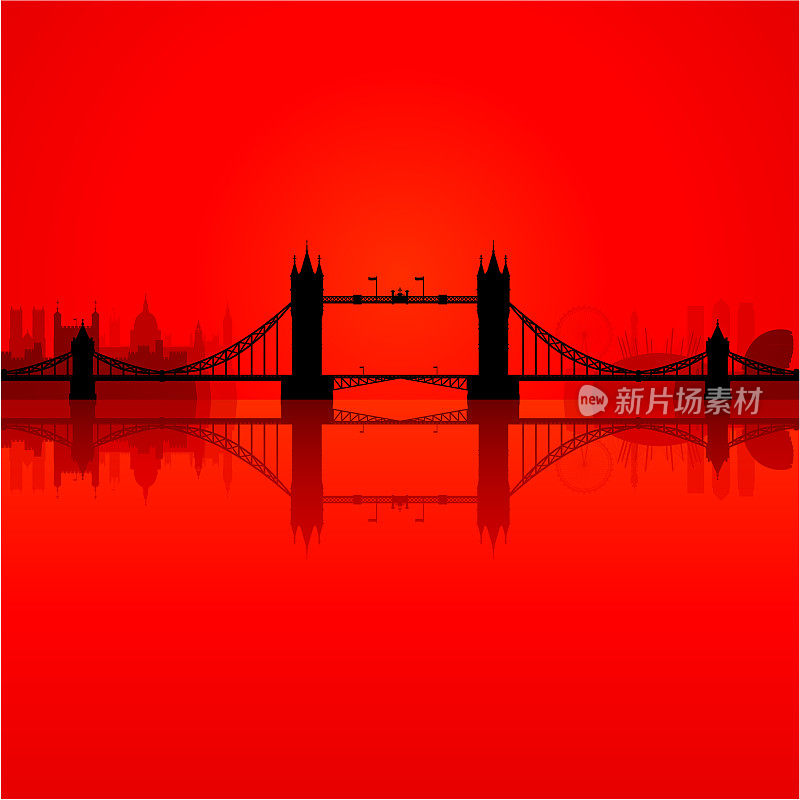 塔桥，伦敦剪影(所有建筑物都是可移动和完整的)