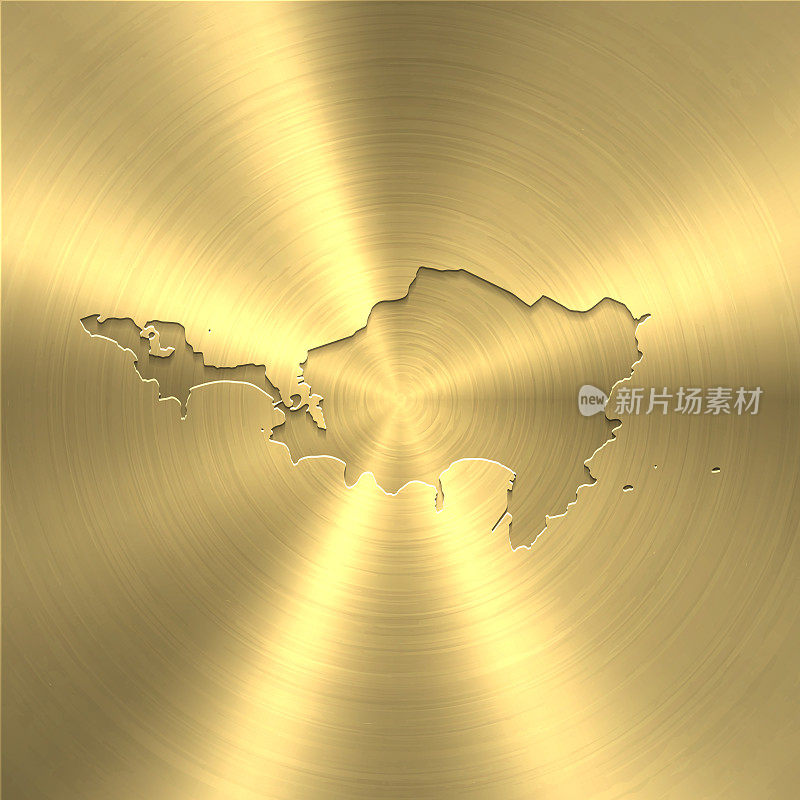 圣马丁地图上的金色背景-圆形拉丝金属纹理