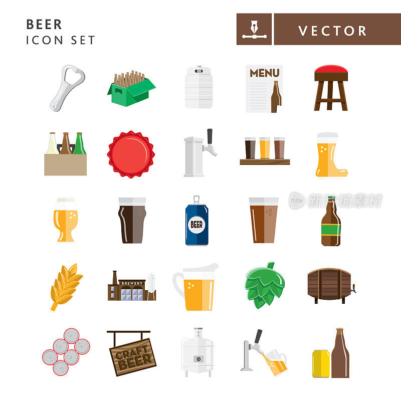 精酿啤酒平面设计主题图标设置在白色背景