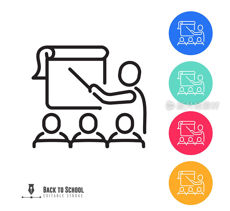 现代电子学习和教育教室图标概念细线风格-可编辑的笔画