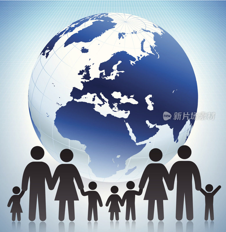 家庭与全球概念和简笔数字
