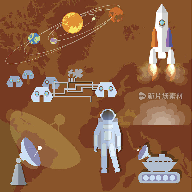 宇航员在太空中，研究火星、行星、轨道、航天器