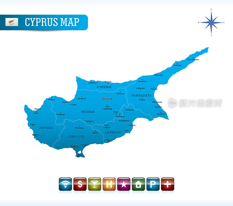 塞浦路斯矢量地图