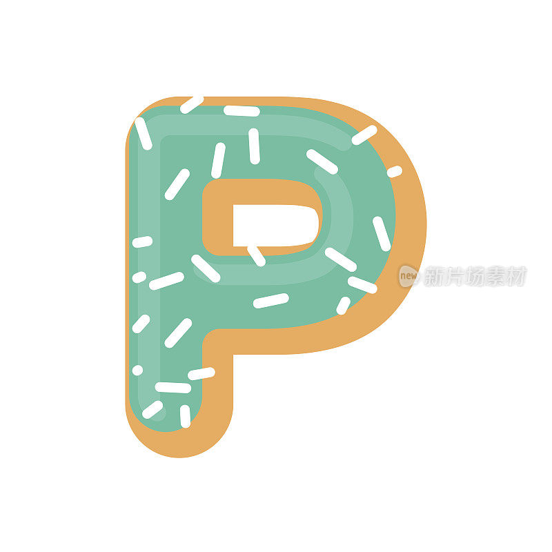 字母P甜甜圈字体。甜甜圈字母。甜蜜的文字。糖果ABC标志