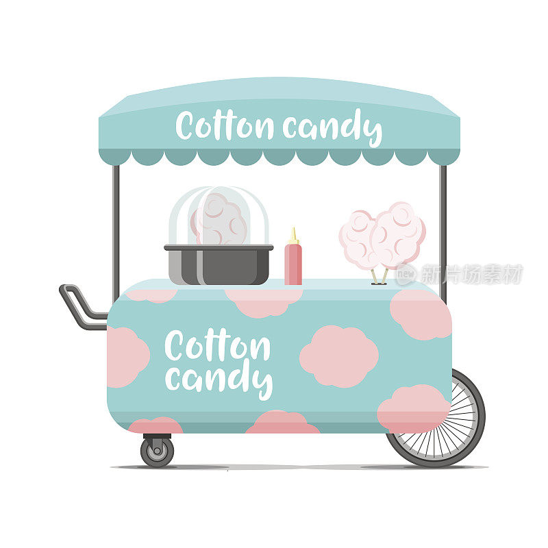 棉花糖街头食品车。颜色矢量图