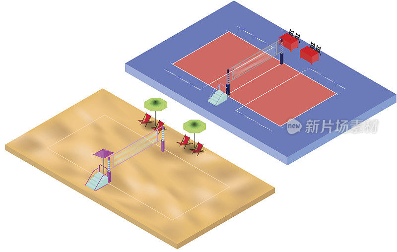 等距排球和沙滩排球操场有网和裁判的地方
