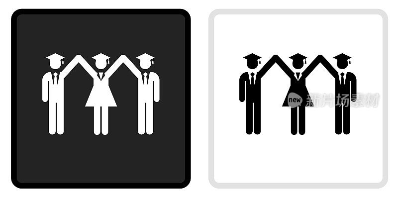 黑色按钮上的毕业图标与白色翻转