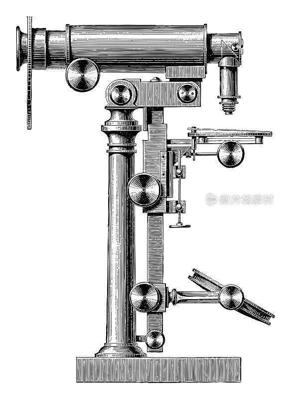 老式显微镜-老式雕刻插图