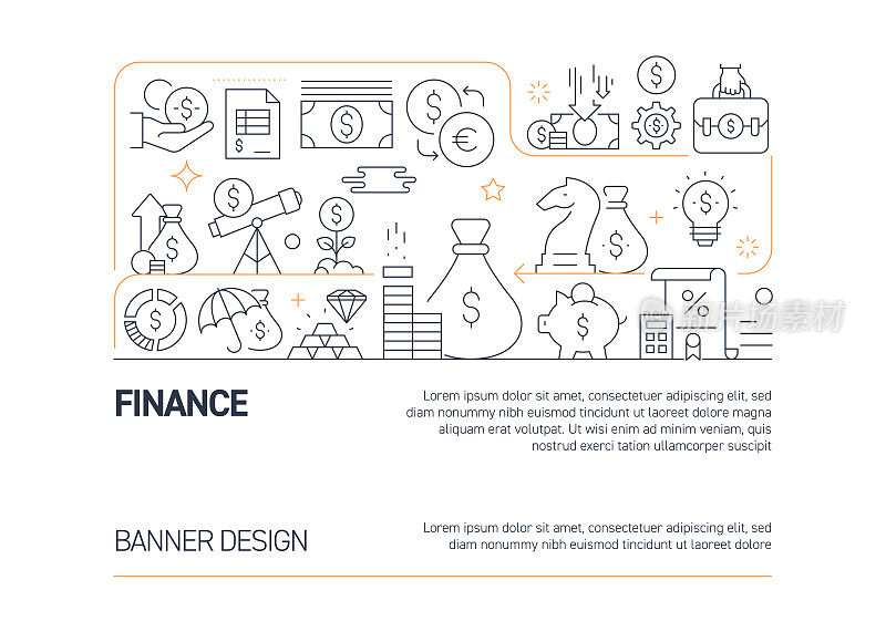 金融相关向量旗帜设计概念，与图标的现代线条风格