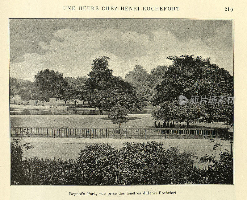 摄于19世纪90年代伦敦克拉伦斯露台4号的摄政公园景观
