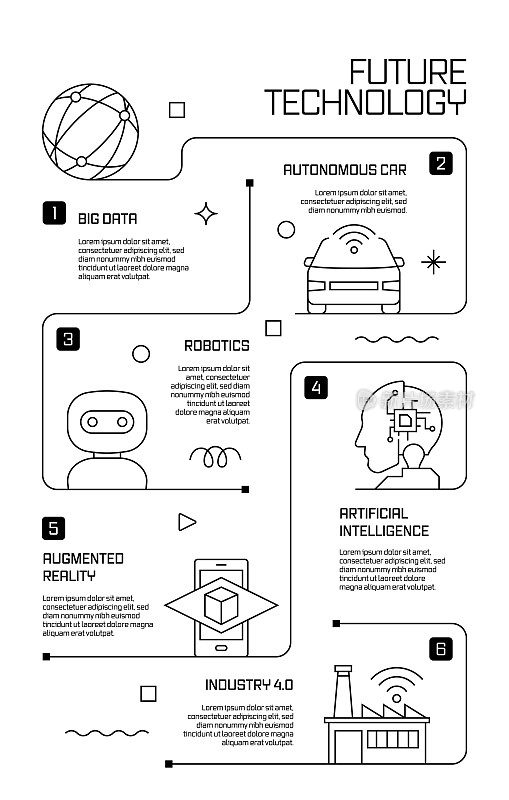 与技术相关的未来矢量旗帜设计概念，现代线条风格与图标